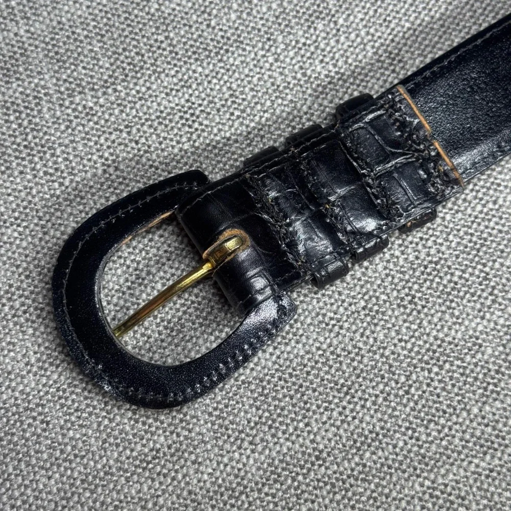 Cipriani Vintage Black Italian Alligator Calfskin Leather Belt Large Old Money